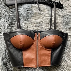 Say What.    faux leather corset black top